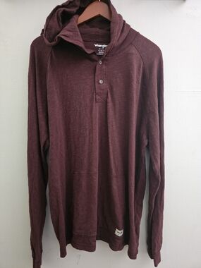 Wrangler Men's Maroon Hoodie Henley Shirt